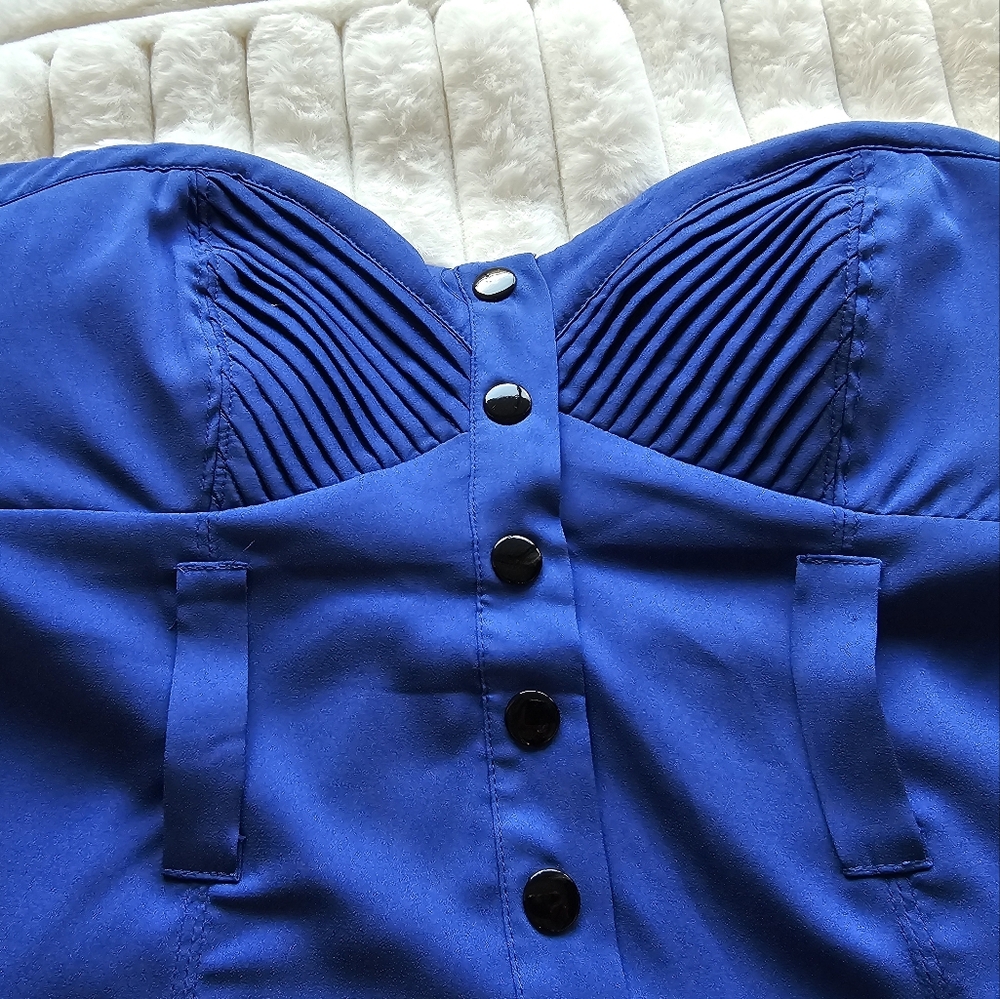 Bebe Strapless Royal Blue Corset Fitted Button-Front Top - Picture 5 of 10